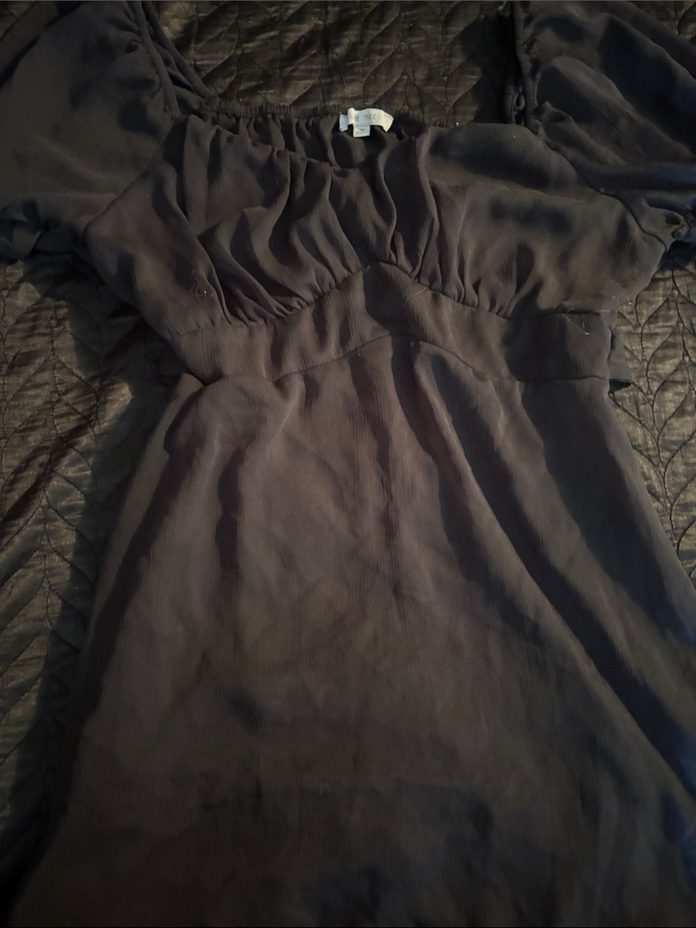 Women's Black Short-Sleeve Empire Waist Dress